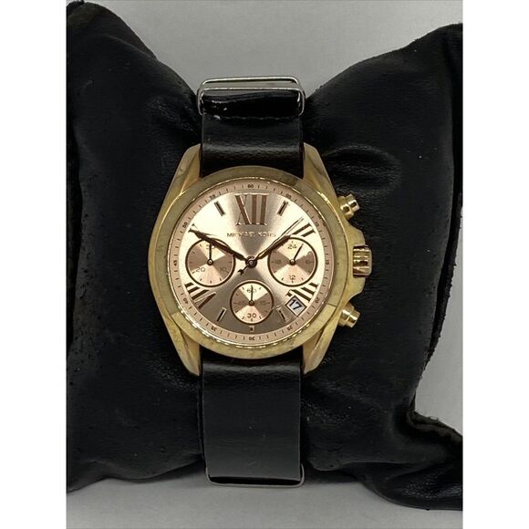 Michael Kors Bradshaw MK5799 Womens Black Leather Analog Dial Quartz Watch RQ210 - Picture 1 of 12